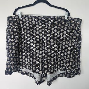 Old Navy Linen-Blend Black Shorts With Cream Floral Motif
